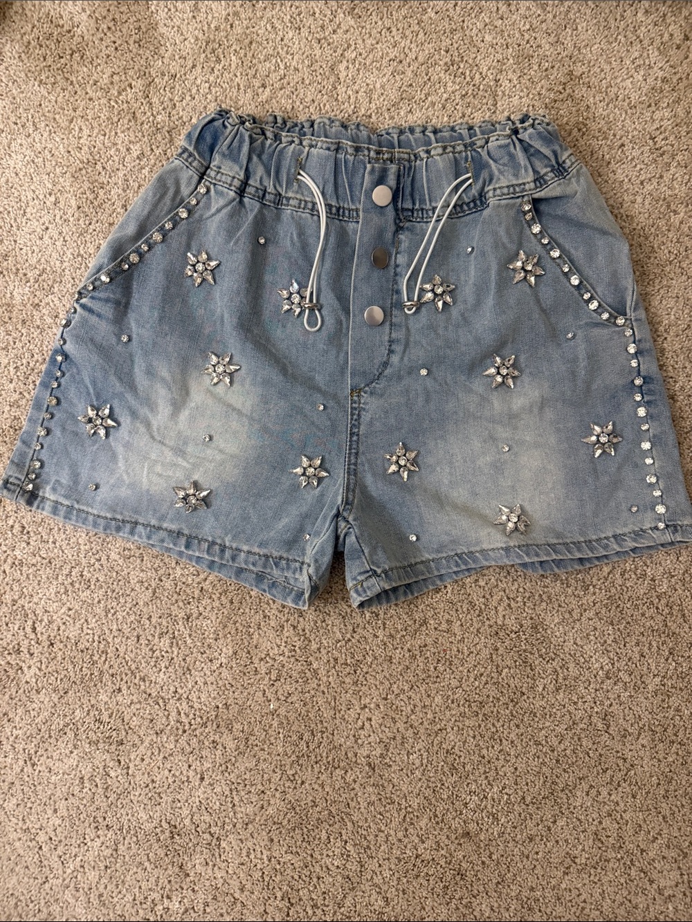 Embellished Light Blue Denim Women's Shorts